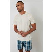 Threadbare Men's Pyjama T-Shirt & Check Shorts Set in Light Stone | Size: Large