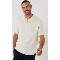 Threadbare Men's Diamond Cable Knit Quarter Zip Polo in Natural | Size: 2XL