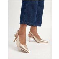 Oasis Women's Jess Faux Metallic Leather Kitten Heel Slingback Court Shoes in Gold | Size: 5