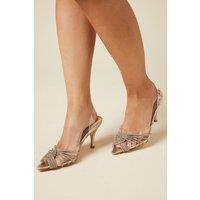 Dorothy Perkins Women's Brooke Crystal Vinyl Sling Back Court Shoes in Gold | Size: 4