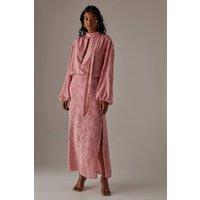 Warehouse Women's Chiffon Jacquard High Neck Slash Front Blouse in Pink | Size: 12