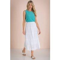 Klass. Women's Embroidered Boho Cotton Midi Skirt in White | Size: 22