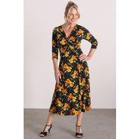 Anna Rose Women's Printed Twist Front ITY Dress in Black | Size: 10