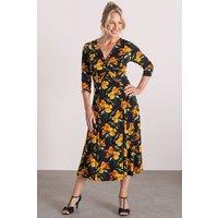 Anna Rose Women's Printed Twist Front ITY Dress in Black | Size: 14