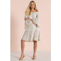 Klass. Women's Bardot Shimmer Print Dress in Ivory | Size: Medium