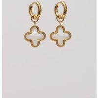 Jon Richard Women's Gold Plated Waterproof Mother of Pearl Clover Huggie Earrings