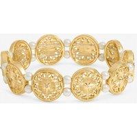 Mood Women's Gold Plated Filigree & Pearl Stretch Bracelet