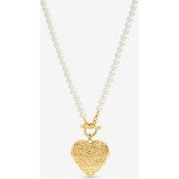 Mood Women's Gold Plated Engraved Heart & Pearl Necklace in Cream