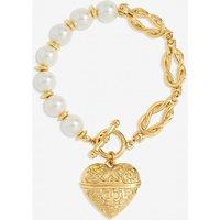 Mood Women's Gold Plated Engraved Heart Bracelet