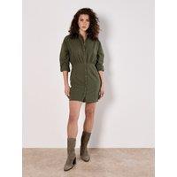 Apricot Women's Fitted Twill Shirt Mini Dress in Khaki | Size: 16