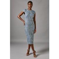 Coast Women's Cap Sleeve Pearl Embellished Pencil Dress in Dusty Blue | Size: 12