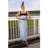 Coast Women's Lisa Tan Spot Print Contrast Detail Pencil Maxi Dress in Blue | Size: 10