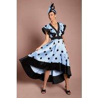 Coast Women's Lisa Tan Spot Print Contrast Detail High Low Hem Midi Dress in Blue | Size: 12