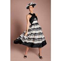 Coast Women's Lisa Tan Halter Neck Mono Stripe Midi Dress | Size: 10