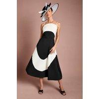 Coast Women's Lisa Tan Colour Block Crepe Strappy Belted Midi Dress in Mono | Size: 16