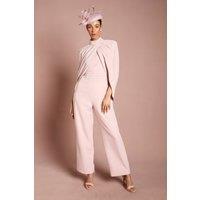 Coast Women's Lisa Tan High Neck Cape Sleeve Wide Leg Jumpsuit in Blush | Size: 12