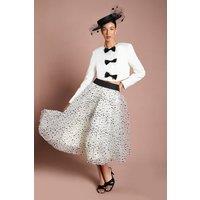 Coast Women's Lisa Tan Pleated Polka Dot Mesh Midi Skirt in Mono | Size: 12