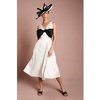 Coast Women's Lisa Tan Satin Midi Dress With Bow Detail in Mono | Size: 16