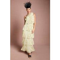 Coast Women's Lisa Tan 3D Floral Spot Print Tiered Maxi Dress in Butter | Size: 12