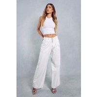 MissPap Women's Silver Metallic Straight Leg Denim Jeans in Ecru | Size: 6