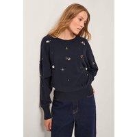Monsoon Women's Sable Sequin Embellished Jumper Blue in Dark Navy | Size: XL
