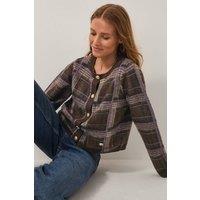 Monsoon Women's Carmen Check Cardigan Brown in Chocolate | Size: 2XL