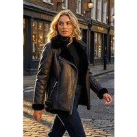 Roman Women's Faux Fur Aviator Jacket in Jet Black | Size: 12