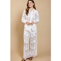 Little Mistress Women's White Broderie Trousers | Size: Small