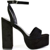 XY London Women's 'Jayce' Strappy Chunky Block High Heel Platform Shoes With Square Toe in Jet Black | Size: 7
