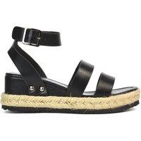 XY London Women's 'Brook' Espadrille Platform Wedge Low Heel Sandal Shoes With Ankle Strap in Black | Size: 6