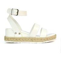XY London Women's 'Brook' Espadrille Platform Wedge Low Heel Sandal Shoes With Ankle Strap in White | Size: 3