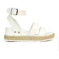 XY London Women's 'Brook' Espadrille Platform Wedge Low Heel Sandal Shoes With Ankle Strap in White | Size: 8