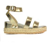 XY London Women's 'Brook' Espadrille Platform Wedge Low Heel Sandal Shoes With Ankle Strap in Metallic Gold | Size: 5