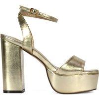 XY London Women's 'Jayce' Strappy Chunky Block High Heel Platform Shoes With Square Toe in Metallic Gold | Size: 7