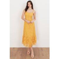 Maya Deluxe Women's Lace Cami Midi Dress in Yellow | Size: 10