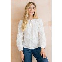 Lily & Me Women's Emily Embroidered Cotton Keyhole Blouse in White | Size: 12