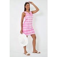 Roman Women's Embroidered Cotton Tie Dye Shift Dress in Pink | Size: 10