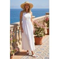 Roman Women's Cotton Blend Lace Detail Midi Dress in White | Size: 20
