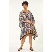 Roman Women's Curve Contrast Print Kaftan in Natural | Size: 18