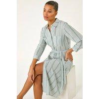 Roman Women's Textured Stripe Belted Shirt Dress in Khaki | Size: 18