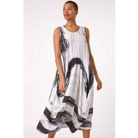 Roman Women's Abstract Bubble Hem Midi Dress in White | Size: 12
