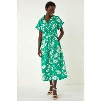 Roman Women's Floral Cotton Poplin Shirt Dress in Green | Size: 20