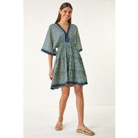 Roman Women's Geometric Contrast Tiered Dress in Navy | Size: 12