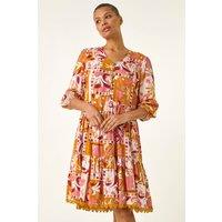 Roman Women's Patchwork Smock V-Neck Dress in Amber | Size: 16