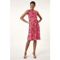 Roman Women's Ditsy Floral Keyhole Twist Dress in Coral | Size: 18