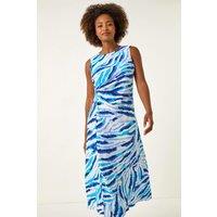 Roman Women's Abstract Side Pleat Midi Dress in Blue | Size: 10