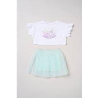 Miss Girl's Sea Shell Applique Short Sleeve T-Shirt & Tutu Skirt Outfit Set in Baby Blue | Size: 3 Years