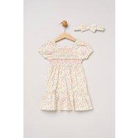 Miss Girl's Ditsy Embroidered Smocked Dress with Headband in Cream | Size: 9-12 m