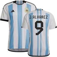 Argentina Men's Mens 2022 - 2023 Home Shirt - J.Alvarez 9 in White | Size: Small