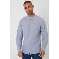 threadbare Men's Linen Blend Long Sleeve Grandad Collar Shirt in Blue | Size: Small